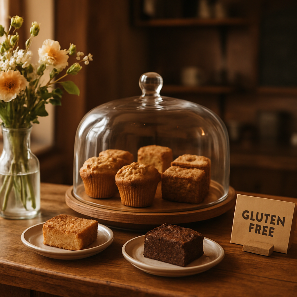 Freshly baked gluten-free goods displayed at the Goody Goodness Gluten Free Cafe counter